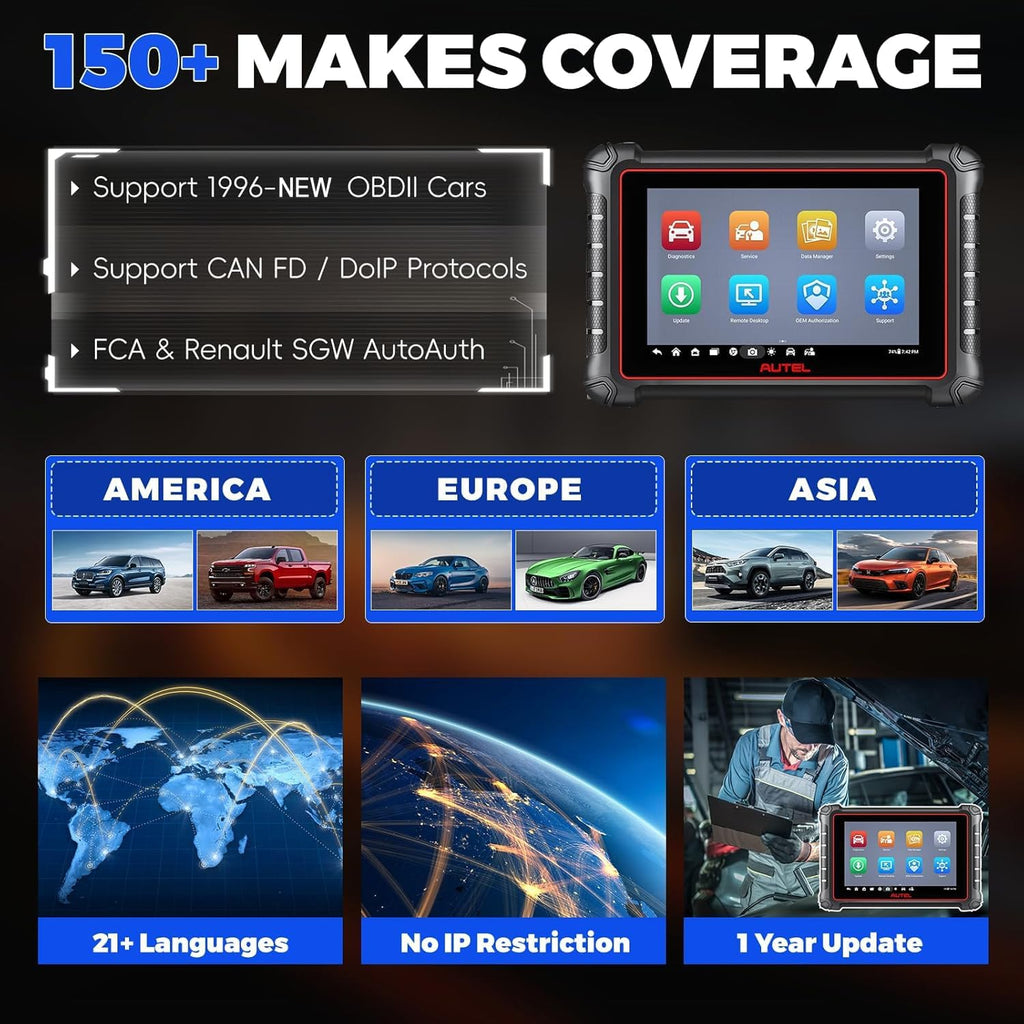 Autel Scanner MaxiCOM MK900, OE All-System OBD2 Scanner & Bidirectional Tool, 8in Up of MK808S MK808BT MX808S MK808Z, 3000+ Active Tests, 40+ Service, CAN-FD&DOIP, Smart Auto VI-N, FCA Auto Auth 11OS