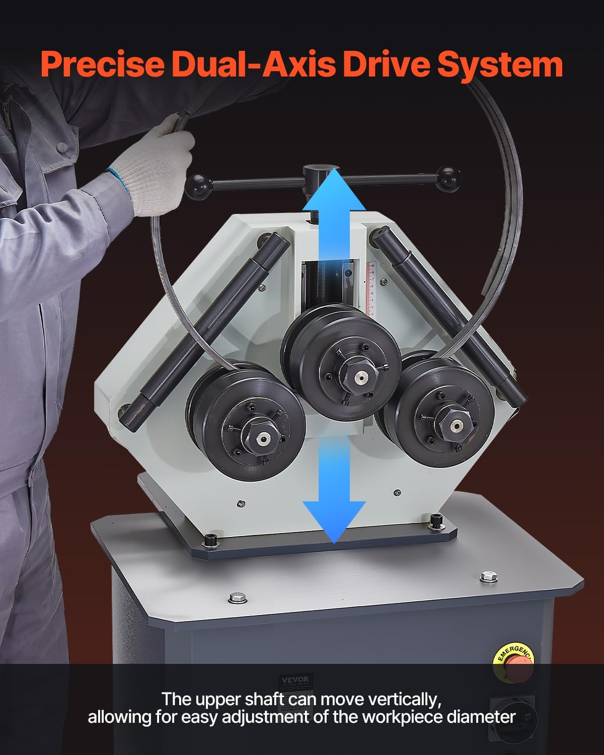 VEVOR 750W Electric Roll Bending Machine, 3-Roller Electric Pipe Bender Machine with Reversible Foot Switch, Support Horizontal/Vertical Operation (220V 60Hz 3-Phase, No Plug)