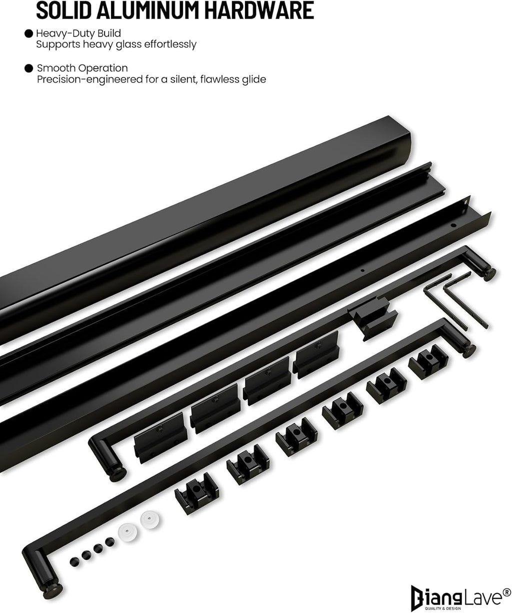 Glass Shower Doors, 56' - 60' W x 72' H Double Sliding Shower Door, Aluminum Semi-Frameless & 1/4'(6mm) Clear Tempered Glass Bypass Shower Door for Walk in Shower, Matte Black