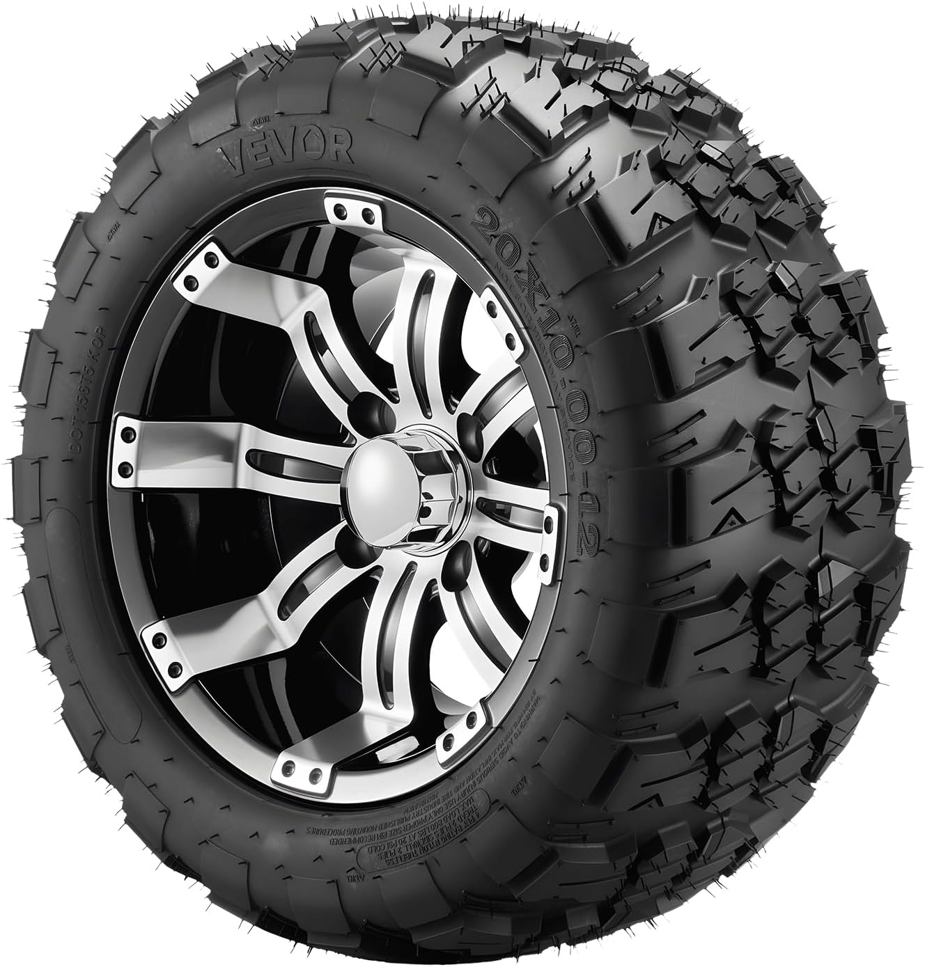 VEVOR Golf Cart Wheels, 12' 20x10-12 Black Aluminum Alloy Golf Cart Tires and Wheels Combo (Set of 4) Fit Club Car, EZGO, Yamaha, 4 Ply Rubber 4-Lug Lawn Mower Tires & Rims, 800 lbs Load, All-Terrain