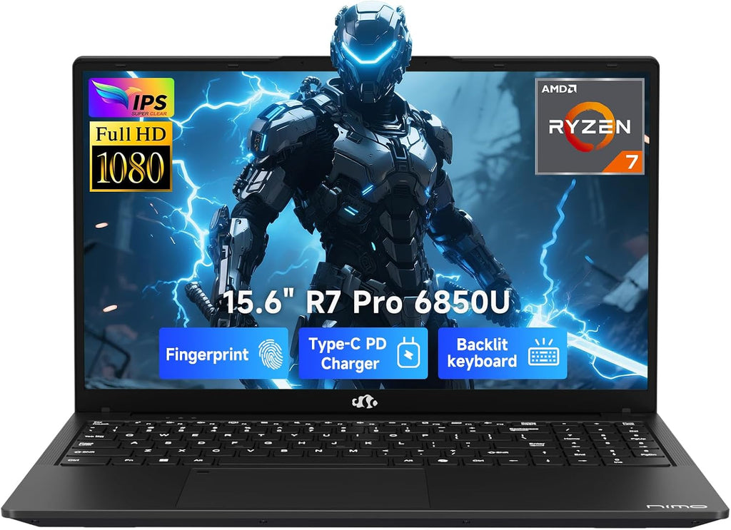NIMO 15.6' IPS FHD-Business-Laptop, 8 Cores AMD Ryzen 7 Pro 6850U 32GB RAM 1TB SSD (Beat i7-1360P Up to 4.7GHz) Radeon 680M 100W Fast PD Backlit Keyboard for Content Creators & Student 2-Yr Warranty
