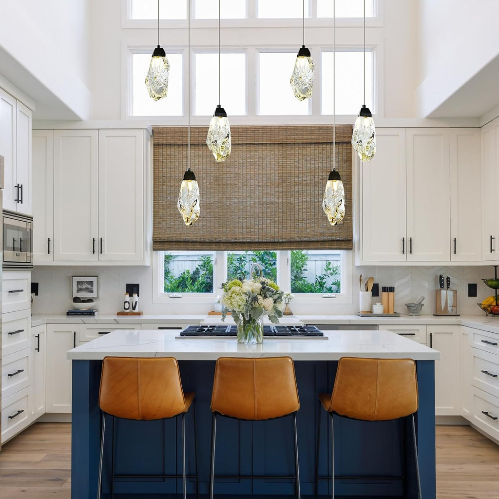 3 Lights Crystal Pendant Light Modern Cluster Chandelier Dimmable Pendant Light Fixture with Black Teardrop Design Stylish Lighting for Kitchen Island, Dining Room, Hallway, Bathroom