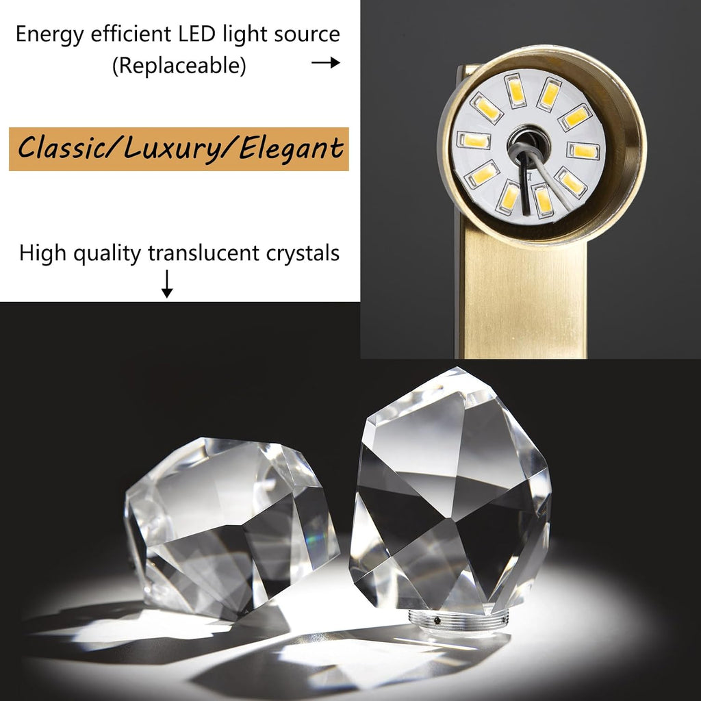HAIXIANG 2 Packs Wall Sconces - Gold Modern Crystal Vanity Lighting for Dining Room, Bedroom, Living Room, Entryway, Bathroom - Wall Mount Lighting Fixture - Warm Light