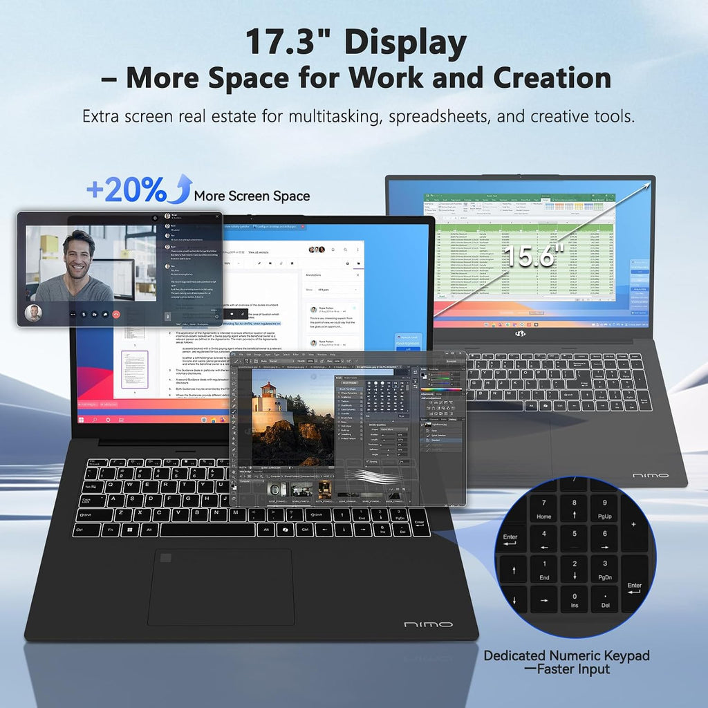 NIMO 17.3' AI Laptop, AMD Ryzen AI 9 HX 370(50 Tops NPU), Radeon 890M, 64GB DDR5 RAM 4TB SSD, 144Hz, PD 100W USB-C 4.0, Copilot+ PC AI Laptop with Wi-Fi 6E for Working Business Student