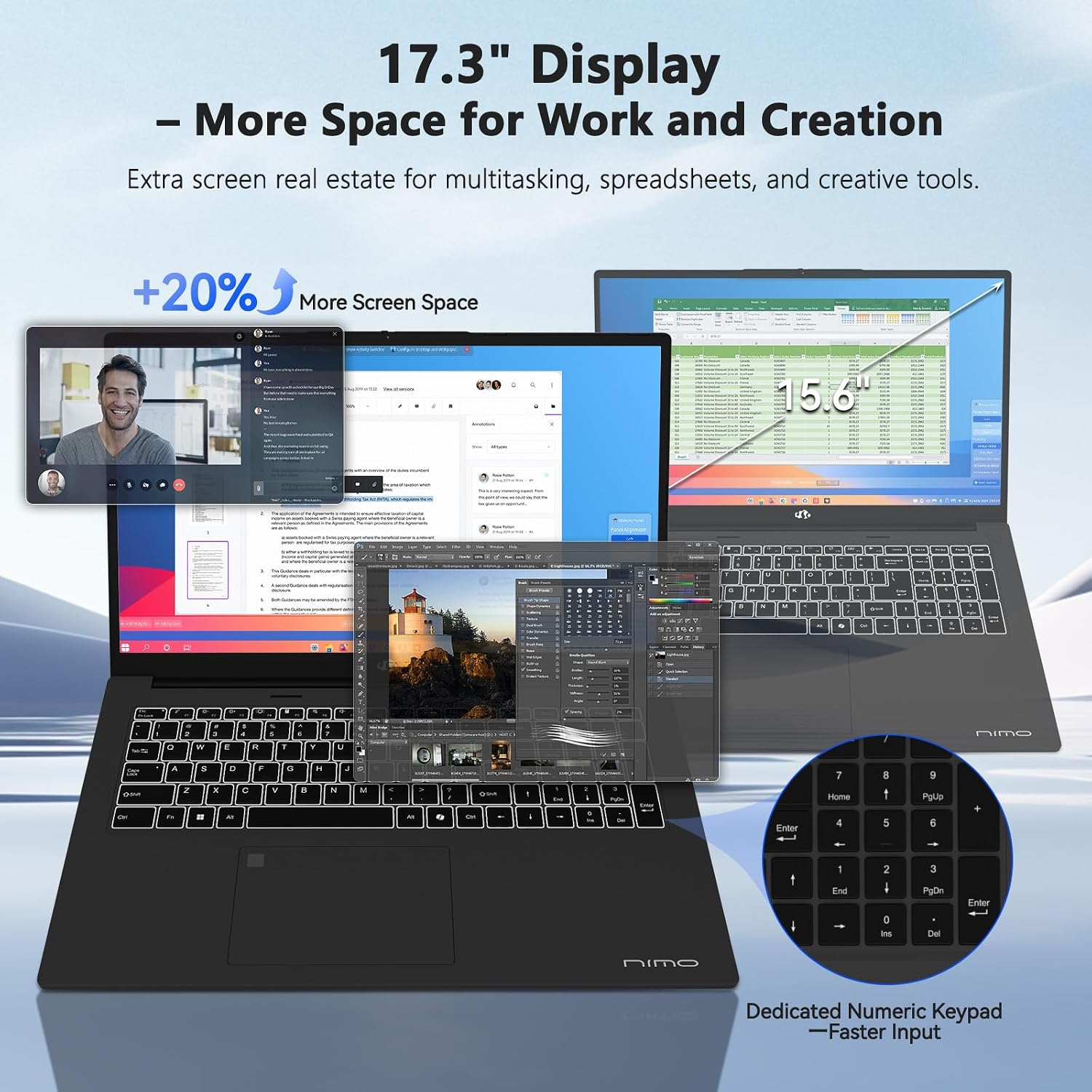 NIMO 17.3' AI Laptop, AMD Ryzen AI 9 HX 370(50 Tops NPU), Radeon 890M, 64GB DDR5 RAM 4TB SSD, 144Hz, PD 100W USB-C 4.0, Copilot+ PC AI Laptop with Wi-Fi 6E for Working Business Student