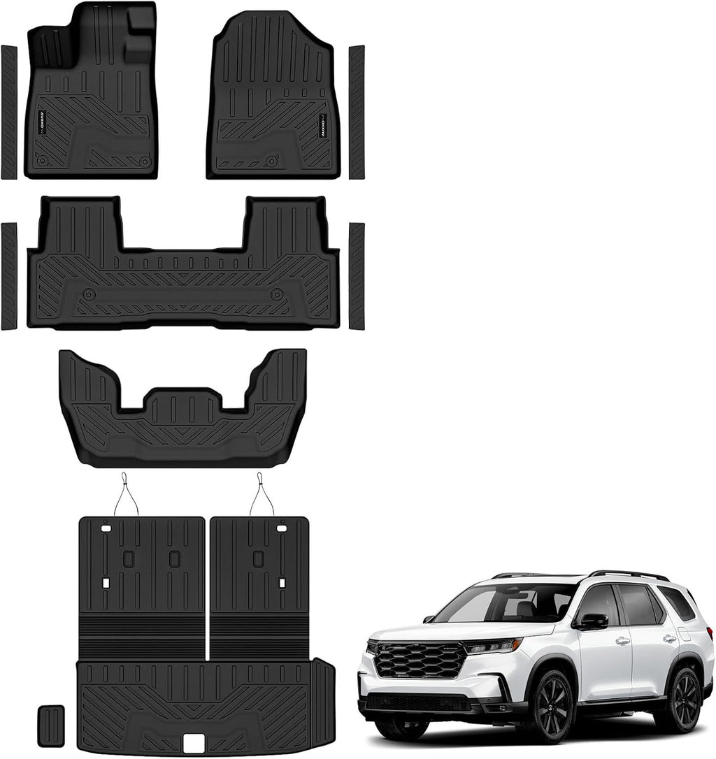 Auxko All Weather Floor Mats Cargo Mat with Backrest Mat for 2026 2025 2024 2023 Honda Pilot TPE Liners Accessories Guard Odorless Anti-Slip Floor Liners & Trunk Liner