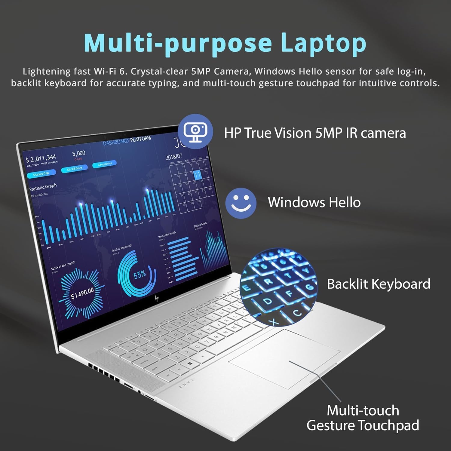 HP OmniBook 7 Touchscreen Laptop - 16inch 2K OLED 120Hz -Intel Core 9 270H Beat AMD Ryzen 9 8945H -32GB RAM| 2TB SSD -Office 365 - Business Computadora Portátil PC AI Copilot Windows 11