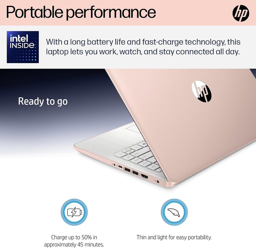 HP Flagship 14' Laptop Computer for 2026 Student Business, Win 11 Pro, Copilot AI, Intel CPU Up to 2.8GHz, 8GB RAM, 628GB Storage (128GB SSD+500GB Ext), Wi-Fi 6, HubxcelAccessory, MS Office, Rose Gold