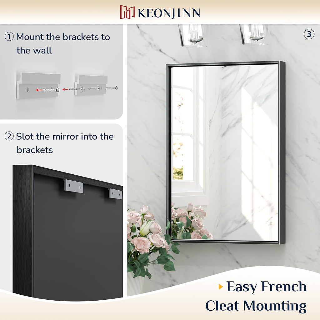 Keonjinn Black Bathroom Mirror 40 x 24 Inch, Metal Frame Black Mirror for Over Sink, Brushed Black, Modern Farmhouse, Square Corner Rectangular Mirrors for Wall(Horizontal/Vertical)