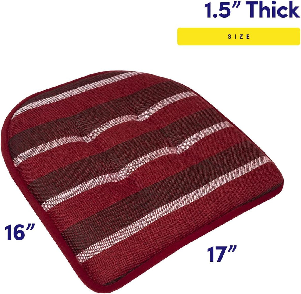 Sweet Home Collection Chair Cushion Memory Foam Pads Tufted Slip Non Skid Rubber Back U-Shaped 17' x 16' Seat Cover, 12 Count (Pack of 1), Bradford Burgundy