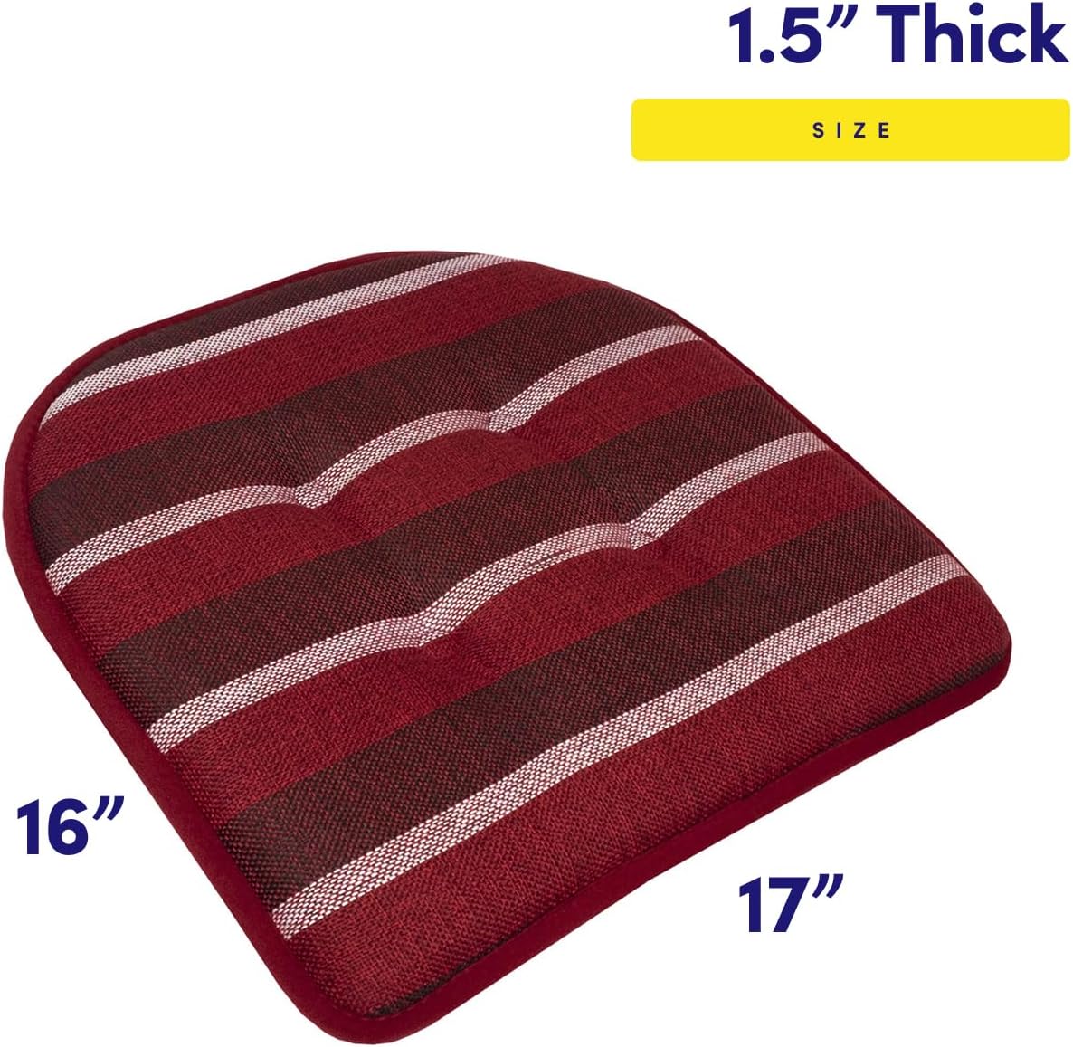Sweet Home Collection Chair Cushion Memory Foam Pads Tufted Slip Non Skid Rubber Back U-Shaped 17' x 16' Seat Cover, 12 Count (Pack of 1), Bradford Burgundy