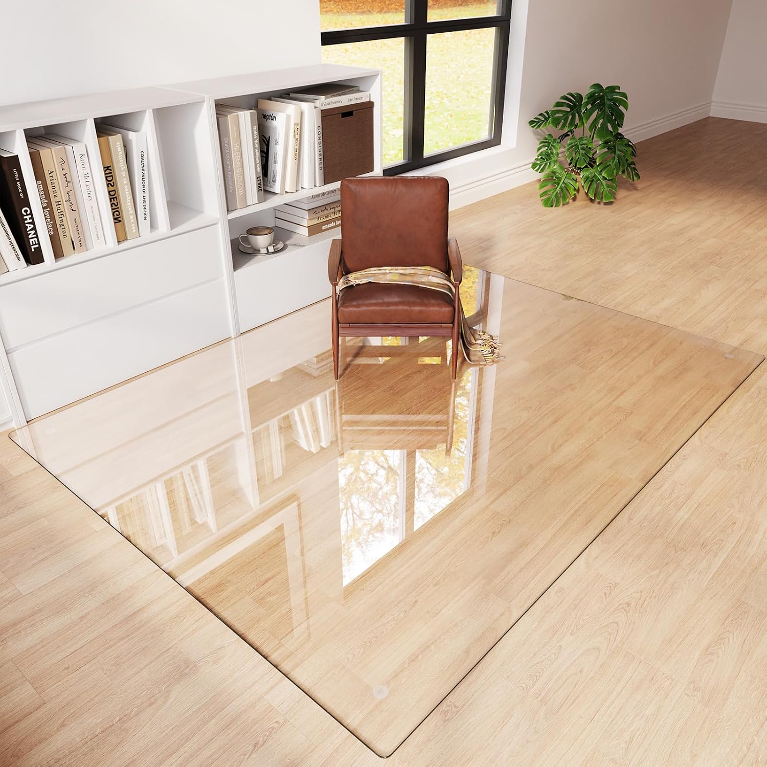 Tempered Glass Chair Mat 80'x60' – Ultra-Clear Office Chair Mat for Hardwood Floors & Low-Pile Carpets – Heavy-Duty 0.2' Scratch-Resistant Surface with Non-Slip Pads – Supports 1,000 lbs