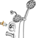 gotonovo Tub Shower Faucet Set Bathroom Shower Head Kit High Pressure Bathtub Shower Faucet 6 Modes ABS Handheld Spray Valve and Shower Trim Kit Shower Head and Handle Set Polished Chrome