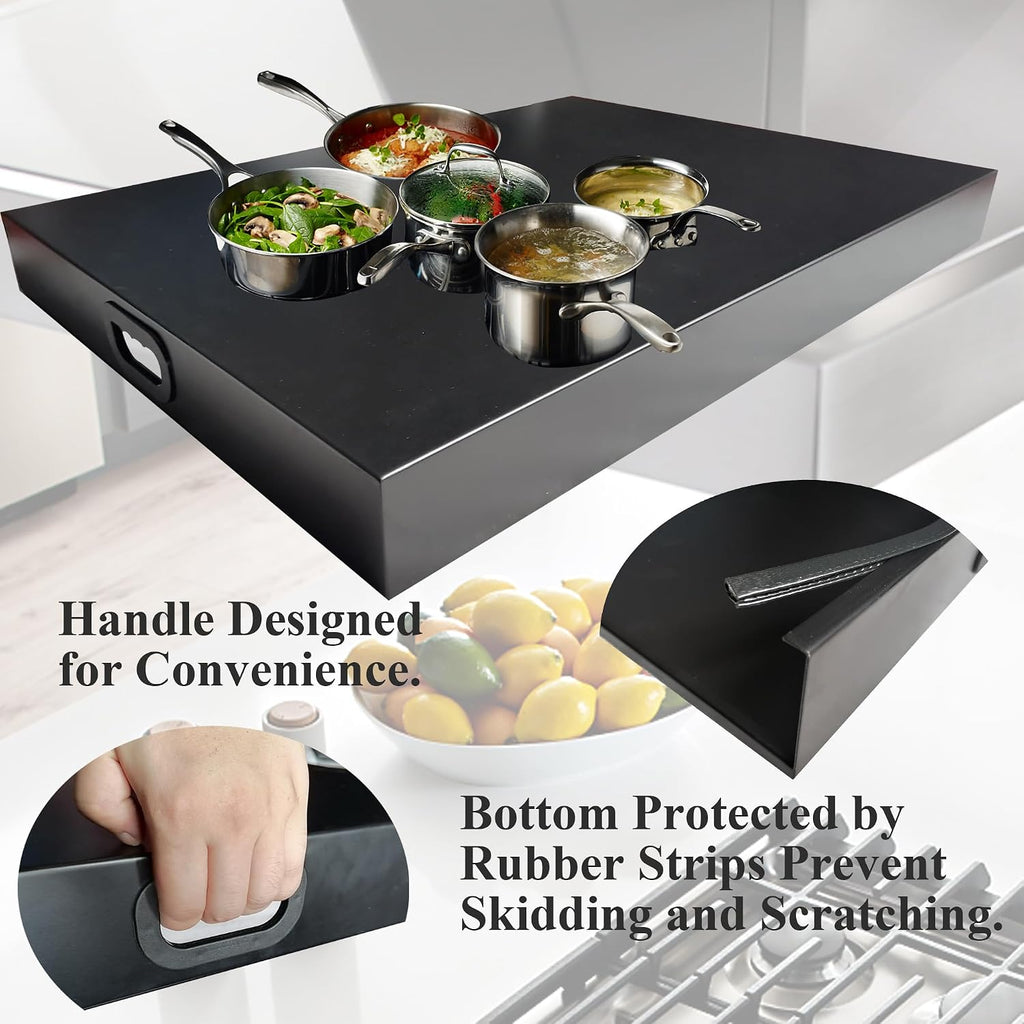 Stainless Steel Gas Stove Top Cover, Noodle Board Cooktop Cover, Kitchen Organizer for Gas and Electric Stove Range Expanding Kitchen Space, Large Size 30'x 22'x3', Black