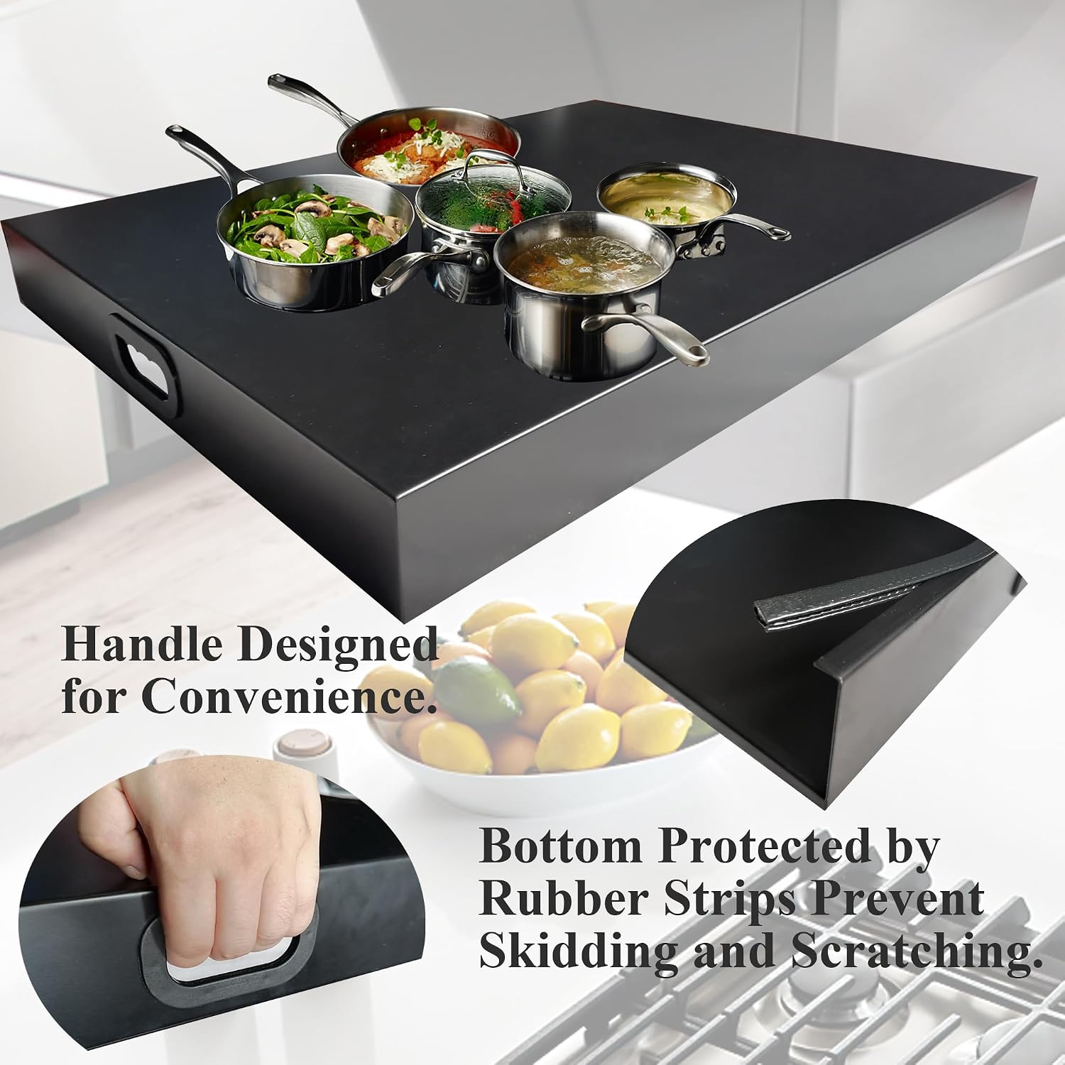 Stainless Steel Gas Stove Top Cover, Noodle Board Cooktop Cover, Kitchen Organizer for Gas and Electric Stove Range Expanding Kitchen Space, Large Size 30'x 22'x3', Black