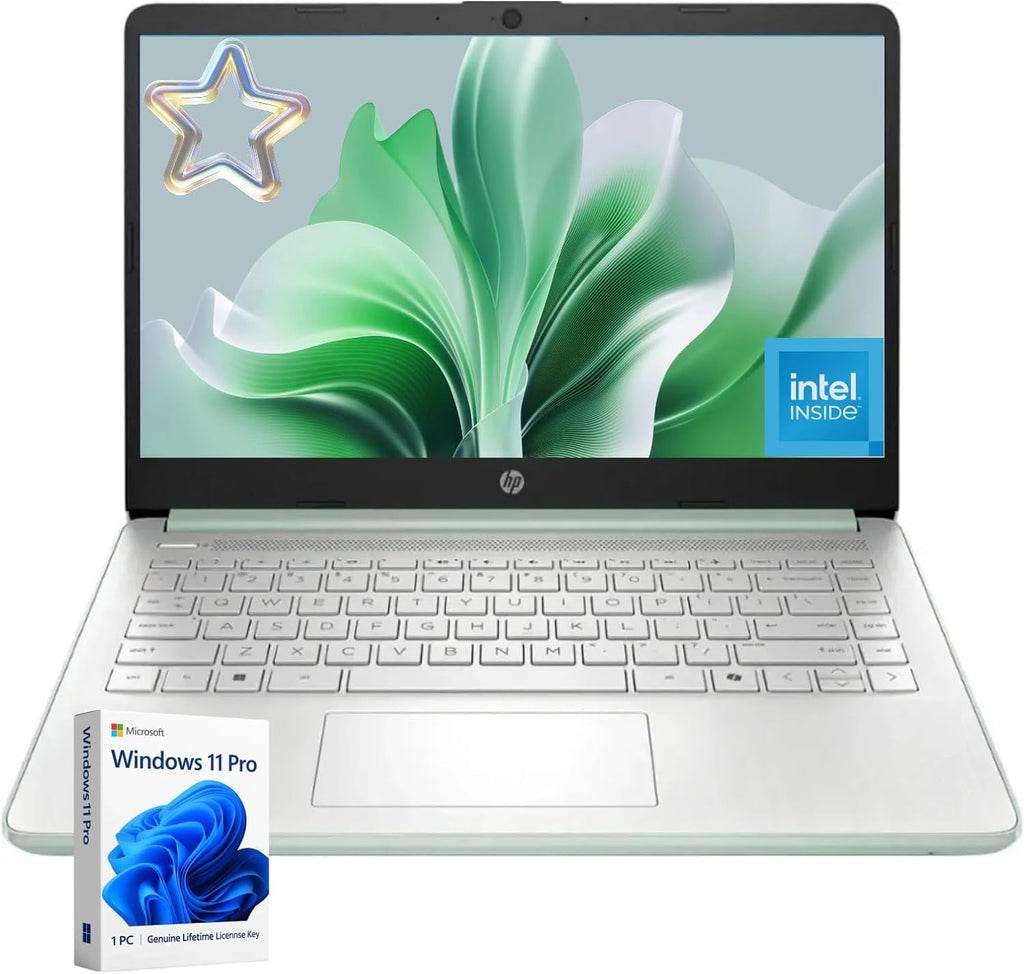 HP 14' Student Business Laptop - Windows 11 Pro • 1-Year Office 365 • Intel Quad-Core N150 • HD Anti-Glare Display • Wi-Fi 6 • Copilot+ PC • Green • 16G RAM • 128G UFS + 256GB Micro SD Card