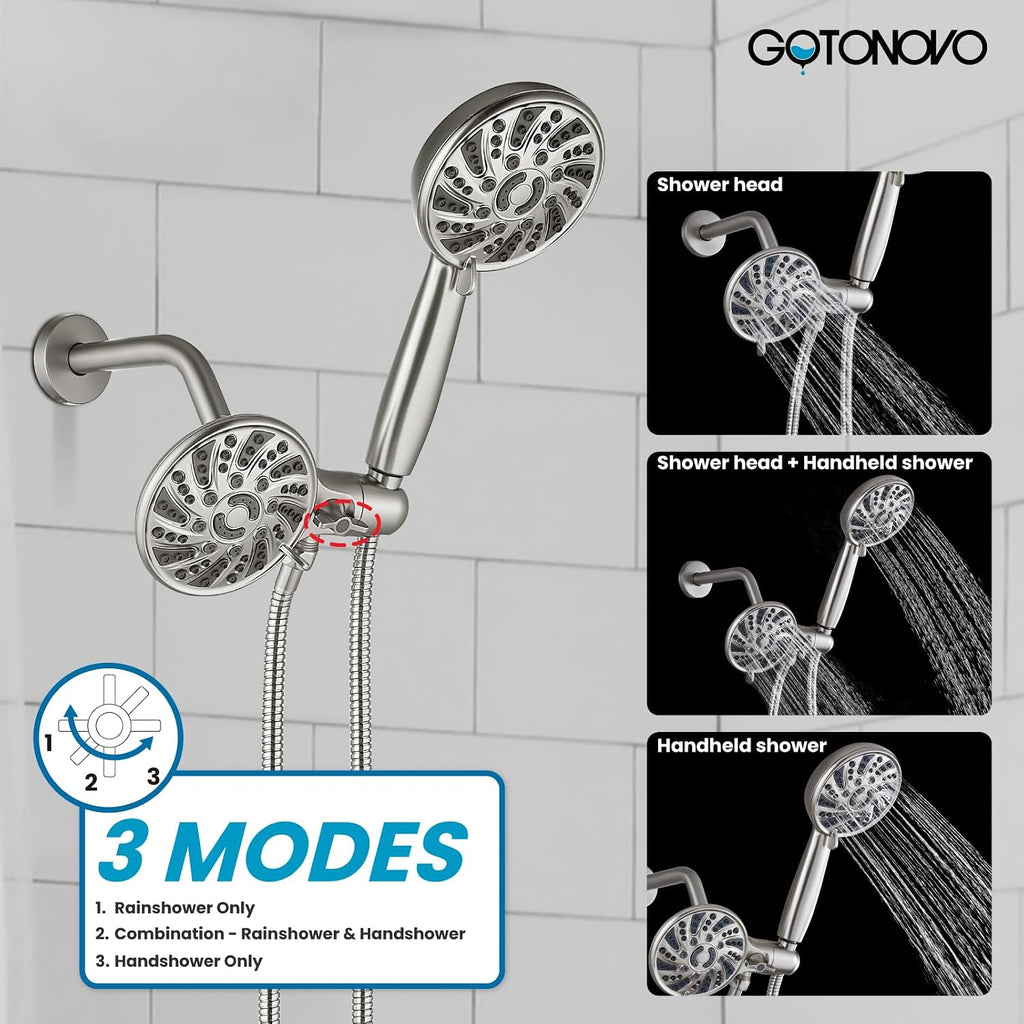 gotonovo Tub Shower Faucet Set Bathroom Shower Head Kit High Pressure Bathtub Shower Faucet 6 Modes ABS Handheld Spray Valve and Shower Trim Kit Shower Head and Handle Set Brushed Nickel