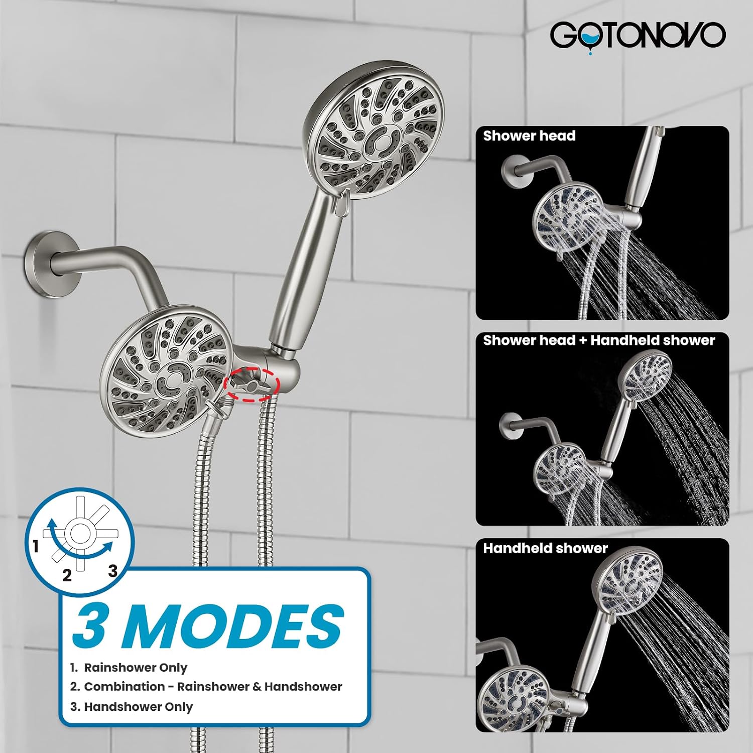gotonovo Tub Shower Faucet Set Bathroom Shower Head Kit High Pressure Bathtub Shower Faucet 6 Modes ABS Handheld Spray Valve and Shower Trim Kit Shower Head and Handle Set Brushed Nickel