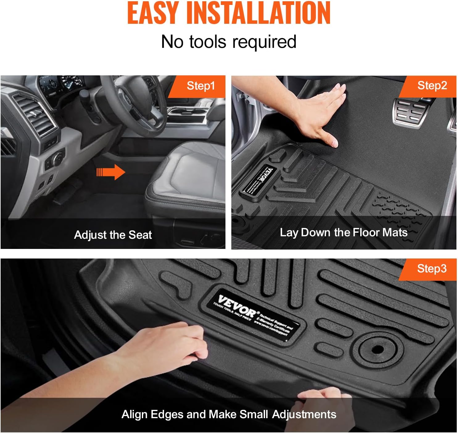 VEVOR Automotive Floor Mats, Fits for Dodge Ram 1500/2500/3500, Crew cab only 1500 Classic 2013-2018/2019-2022, 3 pcs Front, 2nd Row Liners, All Weather Custom Fit TPE Vehicle Mats for Trucks, Black