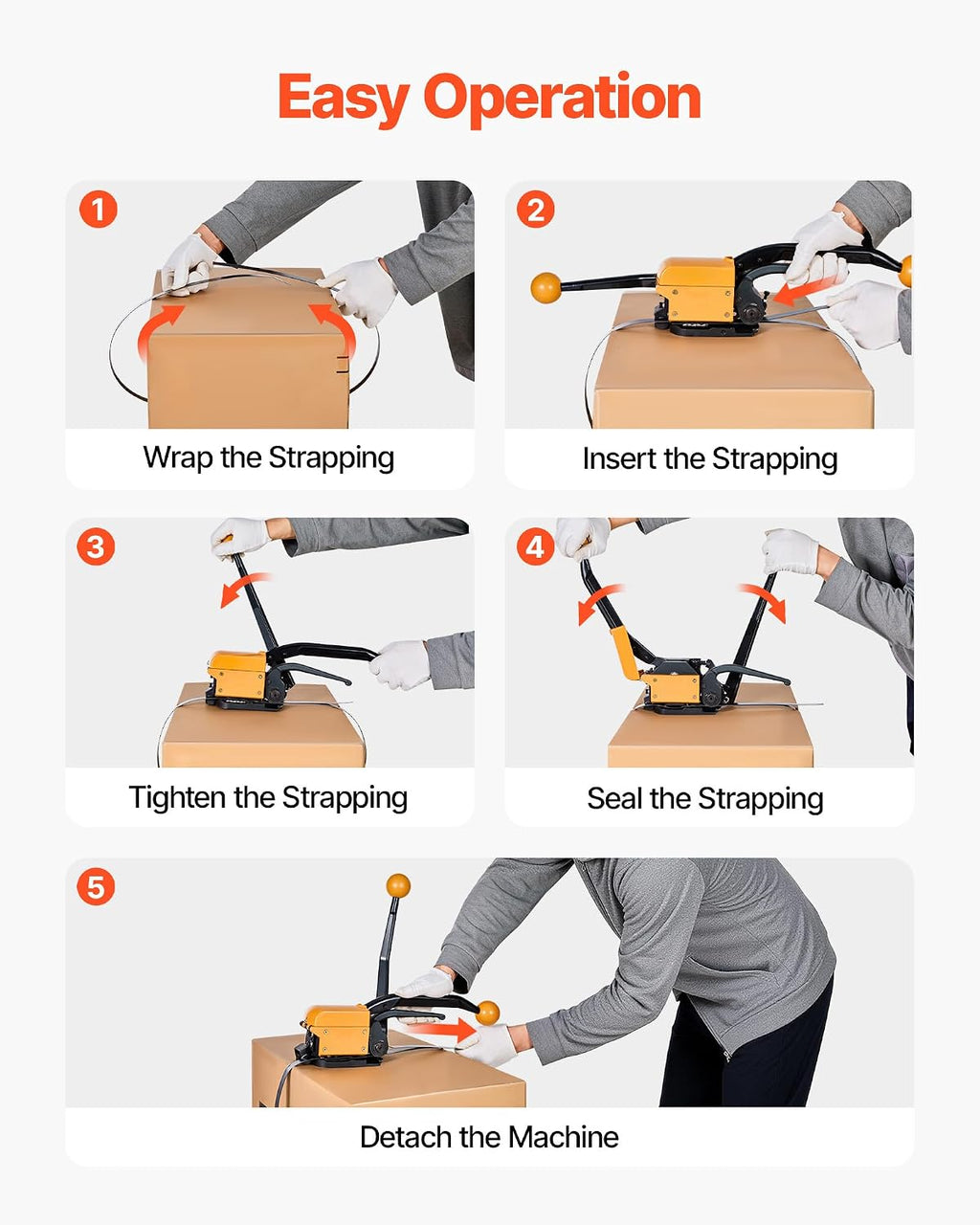 VEVOR Banding Strapping Kit, Heavy Duty A3 Steel Banding Sealer Tool with Adjustable Width, Manual Metal Pallet Packaging Strapping Kit for Warehouse, Transportation, Industrial Bundling, Home Use