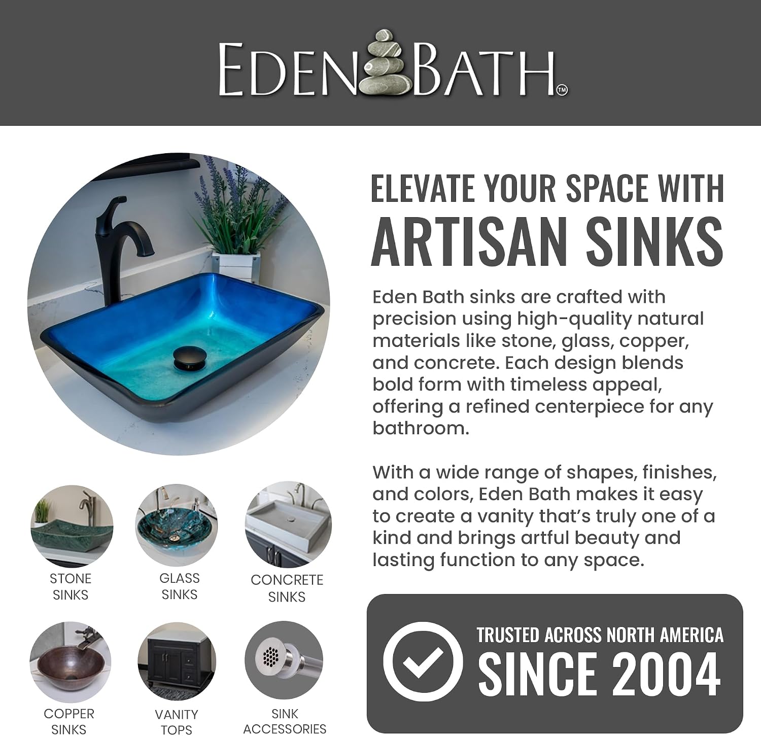Eden Bath Silver & Black Squares Round Glass Sink Bowl Bathroom Vessel Sink for Vanity Top