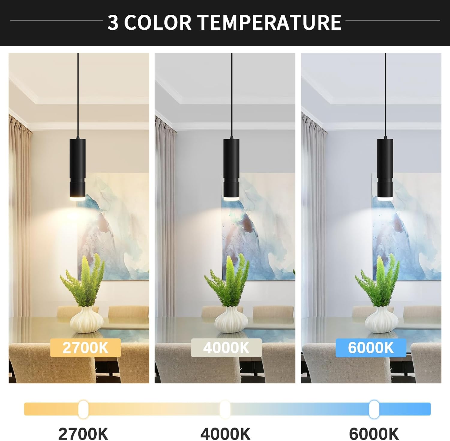OKELI Pendant Lights, Modern Black Pendant Lights Fixture,3-CCT Unique Adjustable Focus LED Pendant Lighting for Kitchen Island,20W,2700/4000k/6000K, ETL(3Pack)