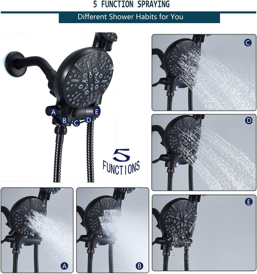 Tub Shower Faucet Set with Valve, High Pressure 3-way Water Diverter Shower Trim Kit Black