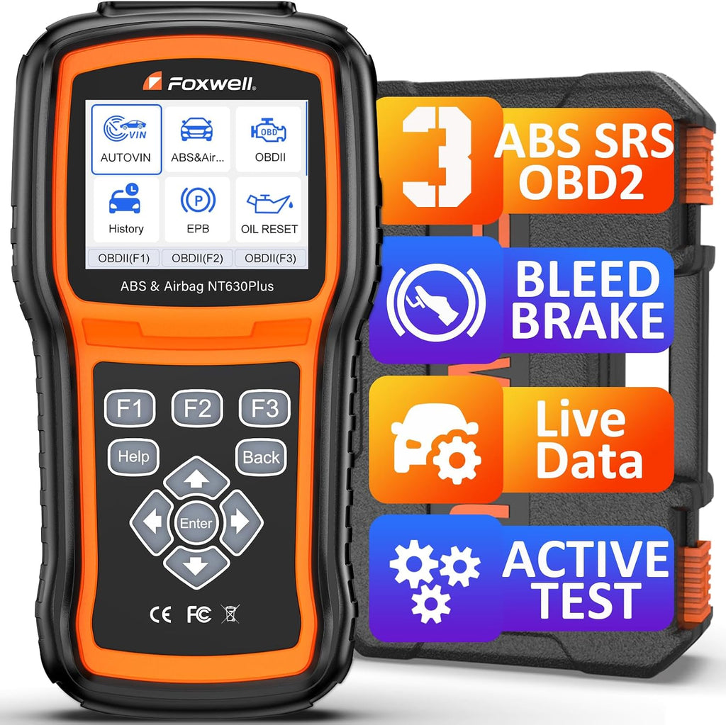 FOXWELL NT630 Plus OBD2 Scanner with ABS and SRS, Brake Code Reader with Auto Bleed, ABS Module Bidirectional Control, Oil EPB SAS Reset, Check Engine Light, Live Data, No Subscription Required
