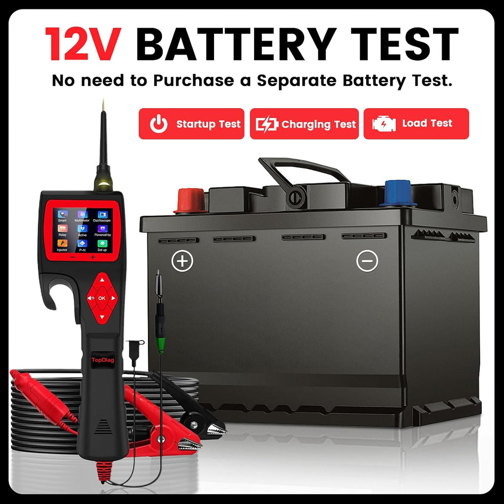 TopDiag P200 Power Circuit Probe Kit - Automotive Circuit Tester with 2024 Online Update, 9~30V Voltage Range, Multimeter, Relay Test, Fuel Injector Tester, Activating Component, Oscilloscope Mode