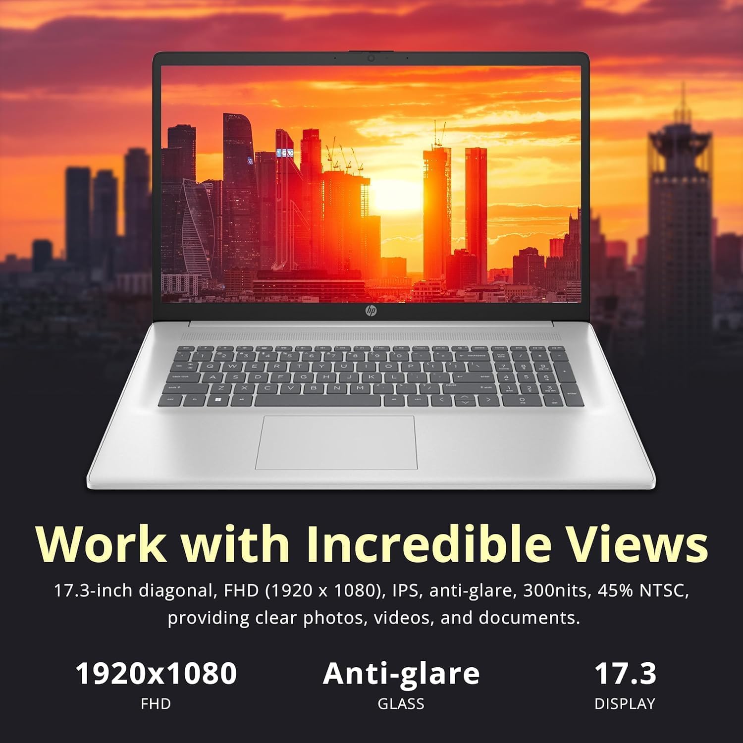 HP 17.3' Business Laptop Computer - with Office Lifetime License & External CD/DVD Drive, 17.3 inch FHD Display, Win 11 Pro, AMD 6-core Ryzen 5 7430U, 16GB RAM, 512GB SSD, Webcam, Wi-Fi 6