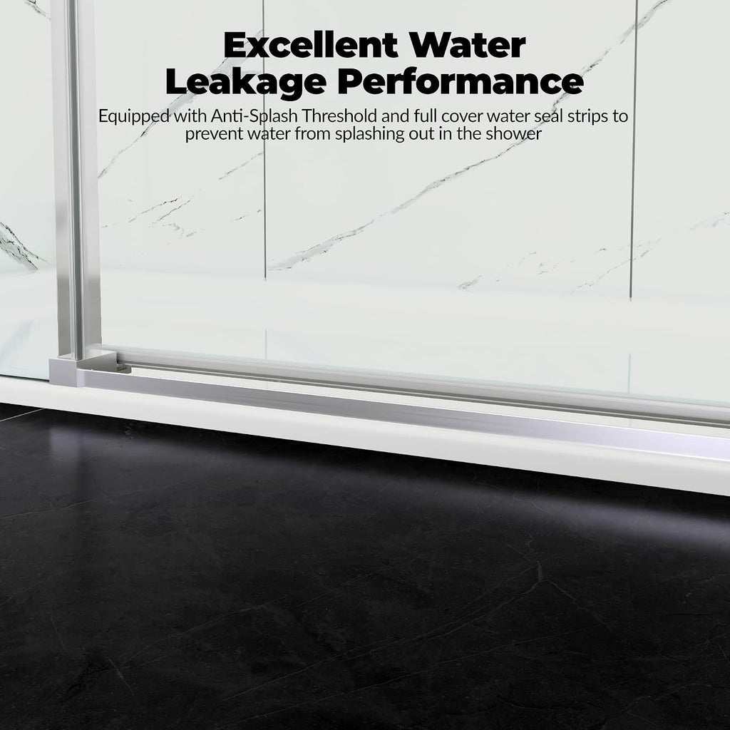 Sliding Shower Door 56–60 inch W× 76 inch H, Frameless Glass Shower Door with Round Stainless Steel Rail and 55mm Rollers, 6mm Tempered Glass, Brushed, Modern Shower Enclosure for Bathroom Remodeling