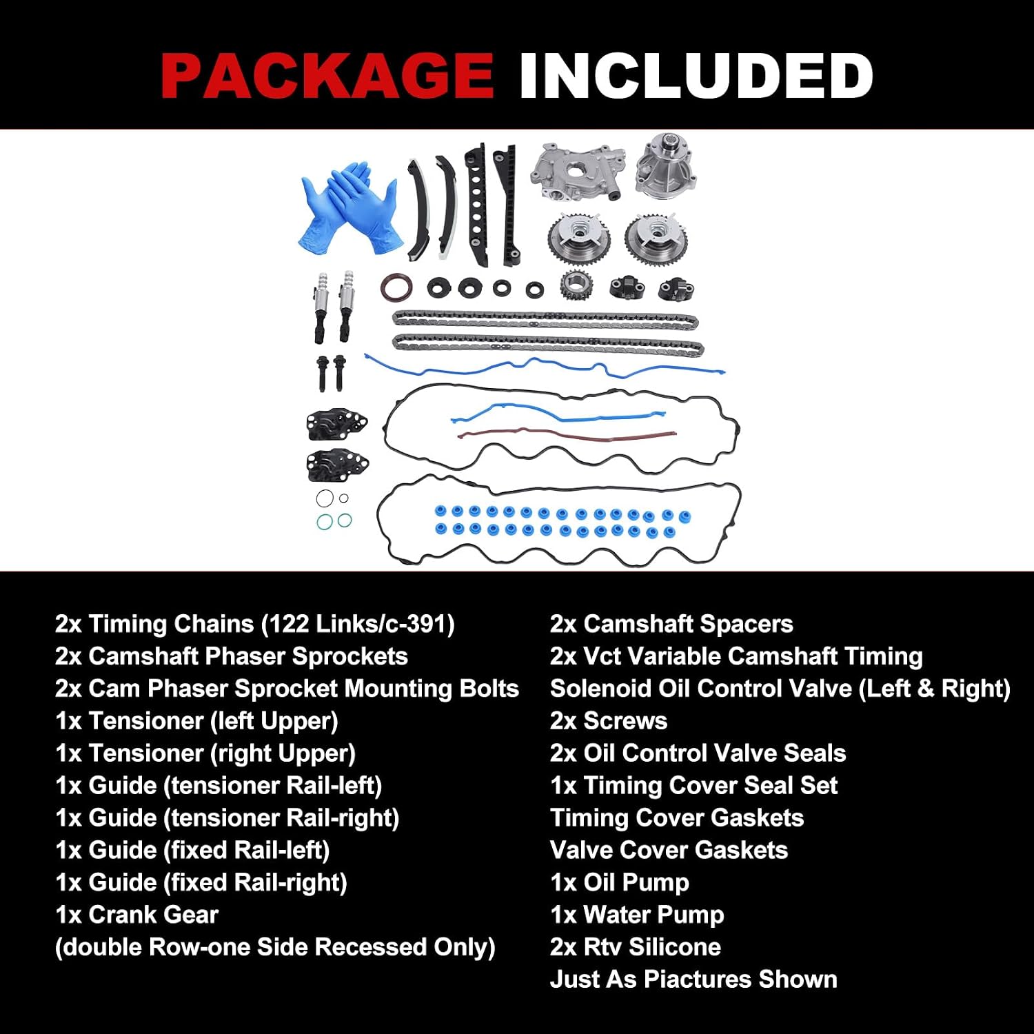 Engine Timing Chain Kit Oil Pump Water Pump Phasers VVTs 5.4L Fits for 2004-2008 F150 F250 F350 for 2005-2008 Navigator Mark LT Car Replacement Time Part Sets Replace 5L3Z-6268-A 3L3Z6M280EA