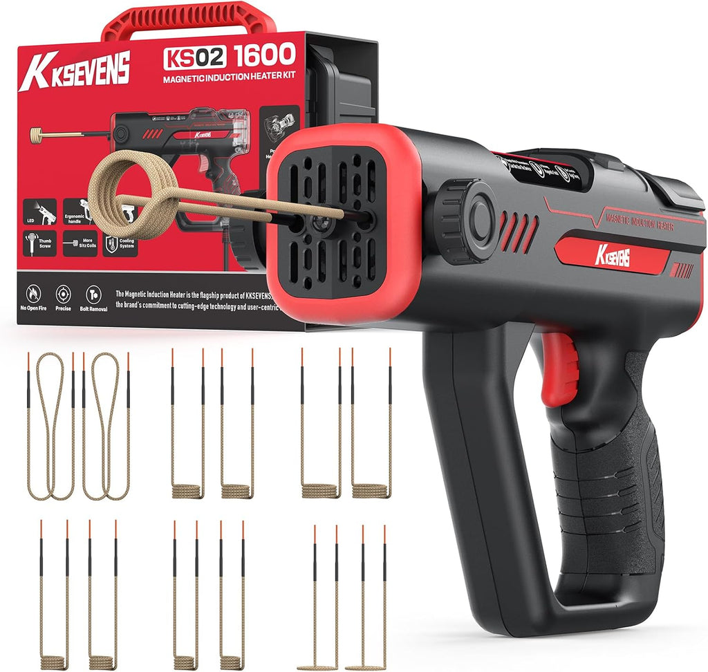 Induction Heater Bolt Removal,1600W 110V Handheld Magnetic Induction Heater Tool with 12 Coils for Rusty Screw Removing,Red