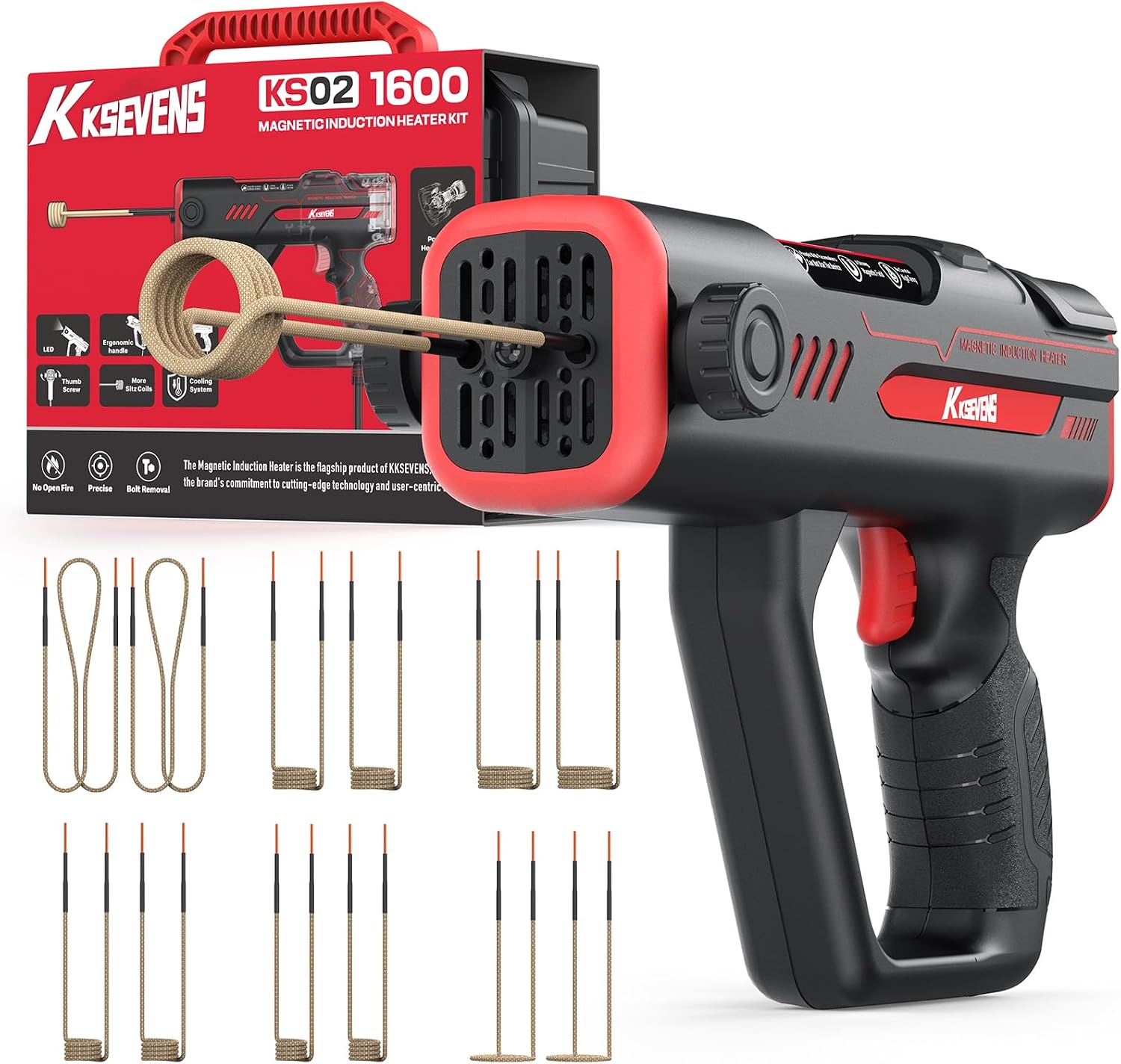 Induction Heater Bolt Removal,1600W 110V Handheld Magnetic Induction Heater Tool with 12 Coils for Rusty Screw Removing,Red