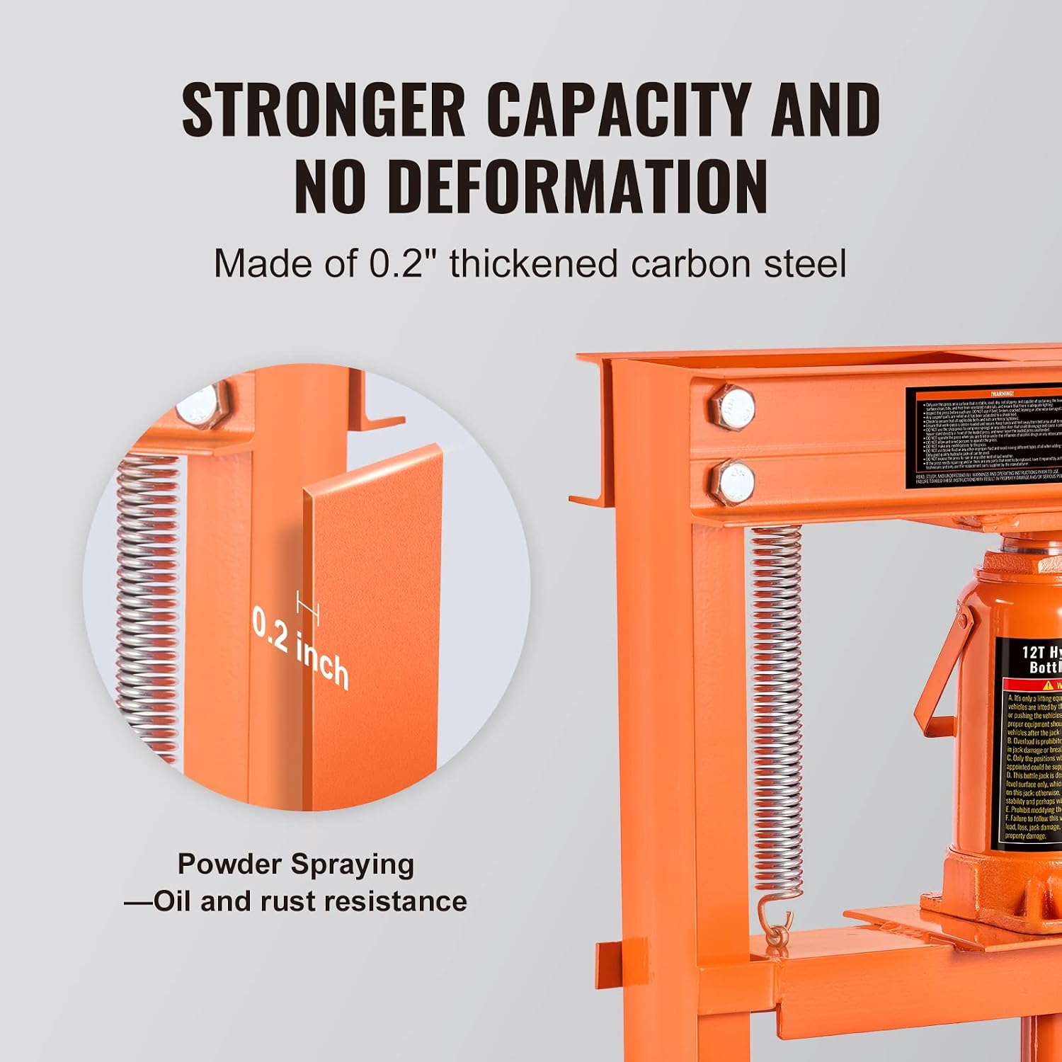VEVOR Hydraulic Shop Press, 12 Ton/26000lbs, H-Frame, 4-Hold Adjustable Height, with Movable Plates, for Garage or Professional Users, Orange