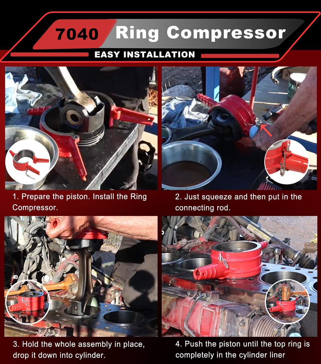 7040 Piston Ring Compressor Tool, Piston Ring Compressor Adapter & Anti-Polishing Ring Kit For Cummins ISX QSX 15, Caterpillar 3400, 3406, 3408, C15, 5.4' bore Replace# PT-7040 5299339 5394454