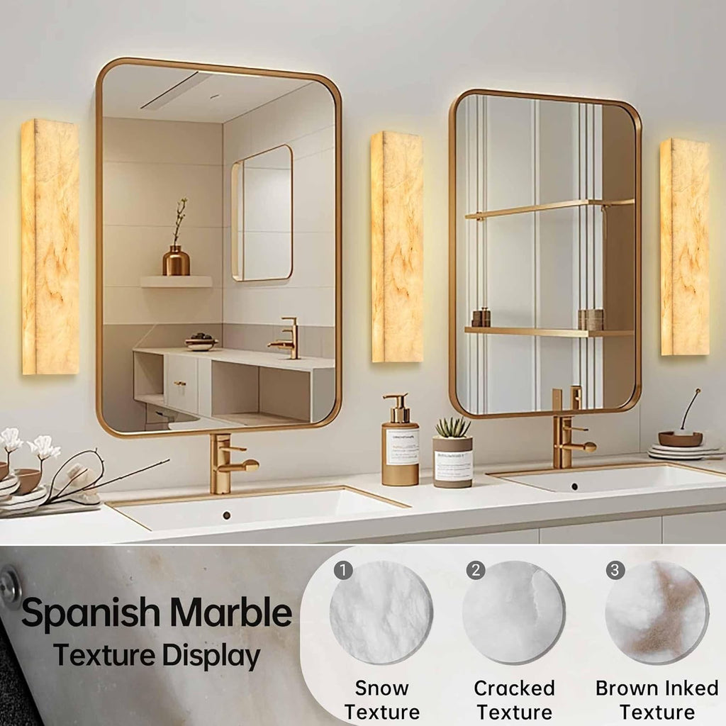 Alabaster Wall Sconces Natural Marble Bathroom Vanity Wall Light Fixture 15.7' Long Marble Wall Sconce Square Alabaster Stone Wall Mount Light Warm Light for Living Room Bedroom Hallway Stairs