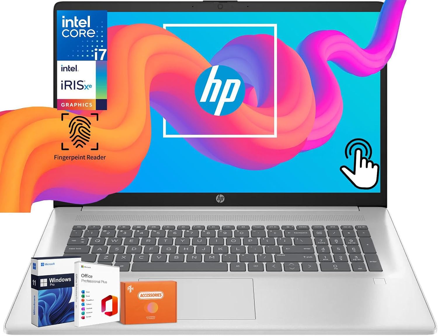 HP Business Touchscreen Laptop 17 inch, Intel 10-Core i7-1355U(up to 5.0 GHz), 32 GB RAM, 1 TB SSD, Intel Iris Xe GPU, Wi-Fi 6, Fingerprint, MS Office Pro Lifetime License, Windows 11 Pro, w/Mouse