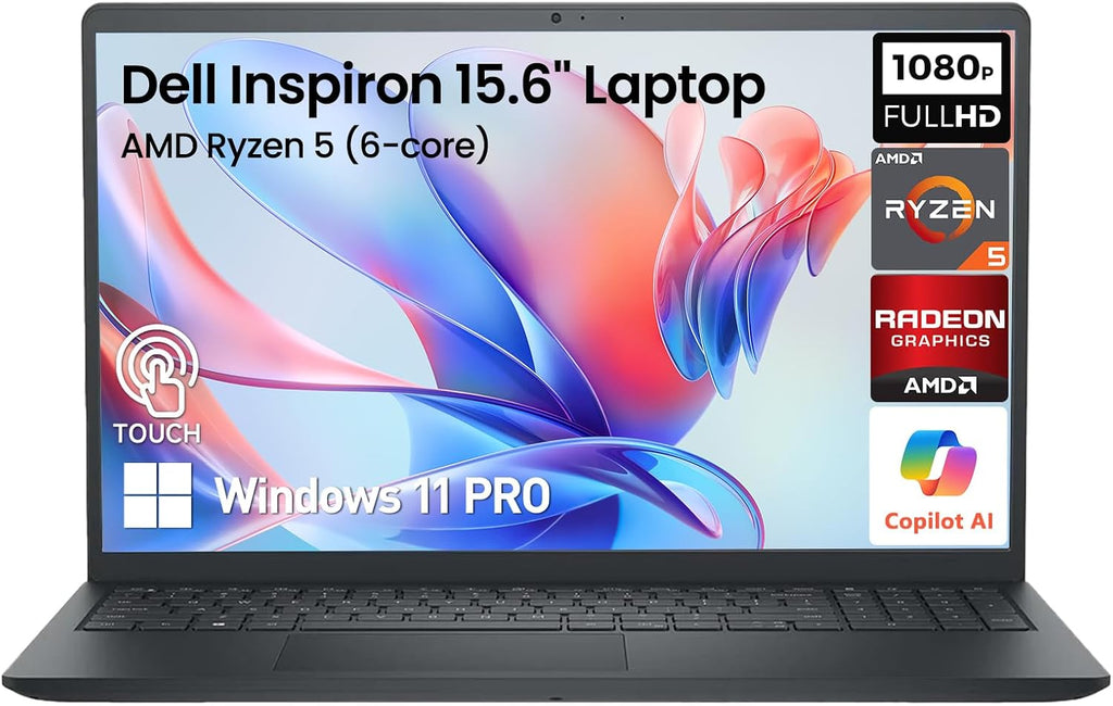 Dell Inspiron 15 Touchscreen Laptop Computer, 15.6' FHD IPS Touch Screen Students&Business Laptop PC, AMD Ryzen 5, 32GB RAM 1TB SSD, Windows 11 Pro, 10-Key Number Pad