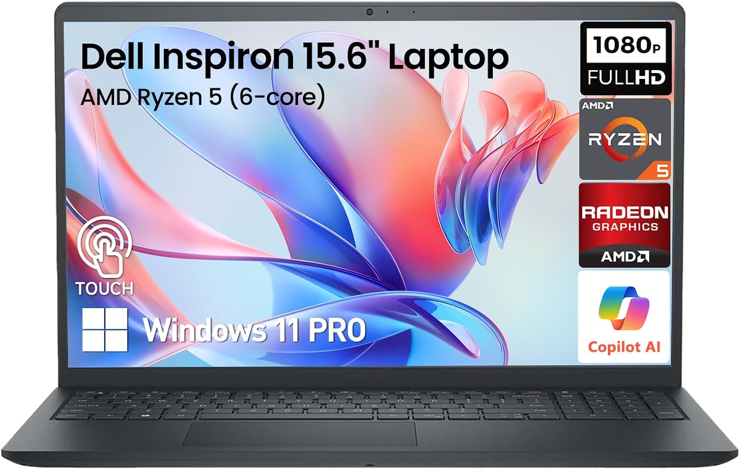 Dell Inspiron 15 Touchscreen Laptop Computer, 15.6' FHD IPS Touch Screen Students&Business Laptop PC, AMD Ryzen 5, 32GB RAM 1TB SSD, Windows 11 Pro, 10-Key Number Pad