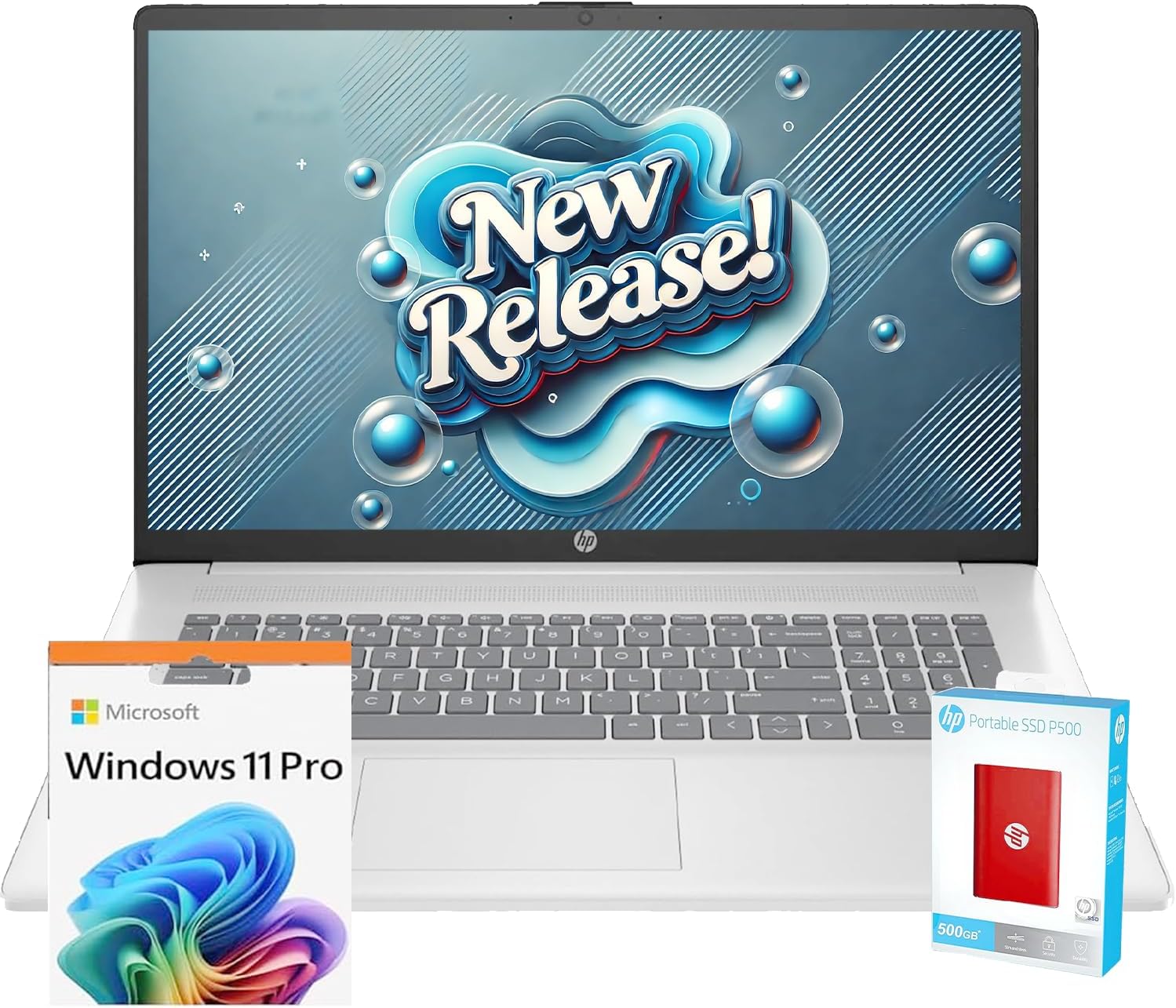 HP 2025 New 17 inch Touchscreen Laptop Computer • 32GB RAM • 1.5TB SSD (1TB PCIe SSD withHP P500 512GB Portable SSD) • AMD Ryzen 5 7530U Processor • Windows 11 Pro with Microsoft Office