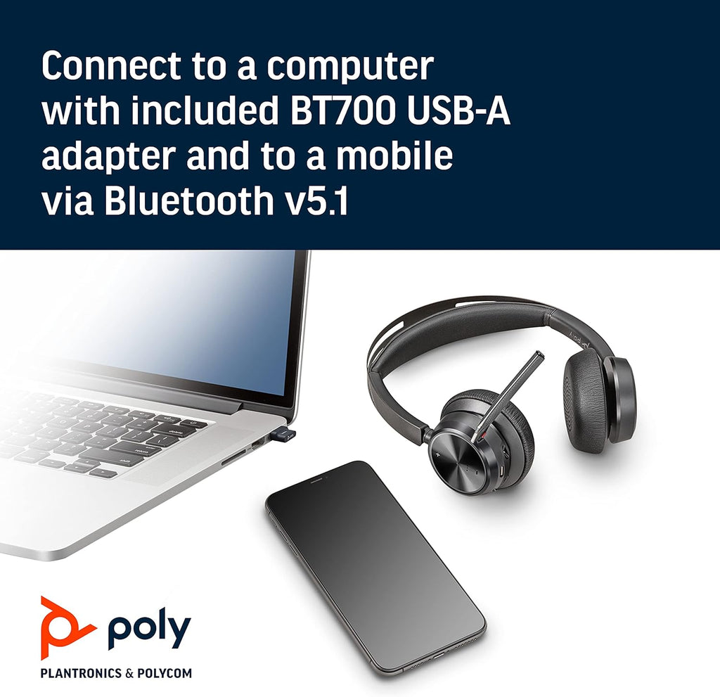 Poly - Voyager Focus 2 UC USB-A Headset (Plantronics) - Bluetooth Dual-Ear (Stereo) Headset with Boom Mic - USB-A PC/Mac Compatible - Active Noise Canceling - Works with Teams (Certified), Zoom & more