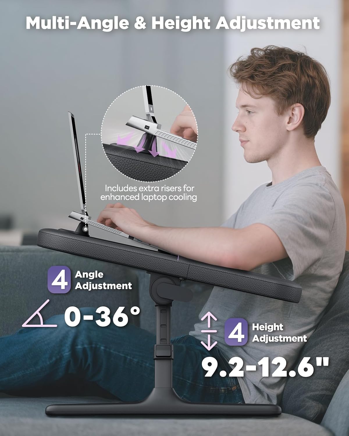 SAIJI Laptop Lap Desk for Bed & Couch, Adjustable Height & Angle Bed Desk with Soft Armrest for Adults, Ergo Curve Folding Bed Table for Working, Reading and Gaming, Laptop Desk for Bed (Black)