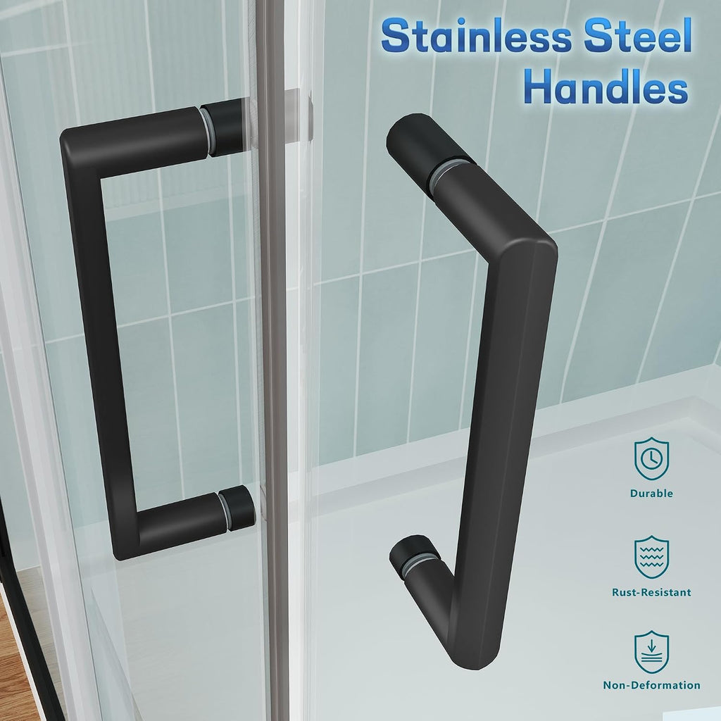 ENSO SENKA Corner Shower Enclosure 36' D X 36' W X72' H Shower Stall for Walk in Shower, 1/4' Thick Clear SGCC Tempered Glass Sliding Shower Door, Matte Black (Shower Base Not Included)