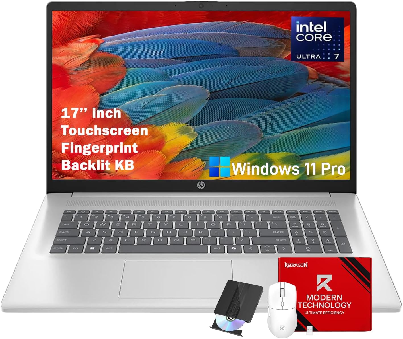 HP 17.3 Laptops 2026, 17 inch Touchscreen, 13th Gen Intel 12-Core Ultra 7 255U, 64GB DDR5, 4TB SSD, Backlit KB, Fingerprint Reader, AI Copilot, Win 11 Pro, Wi-Fi 6, Bluetooth 5.4