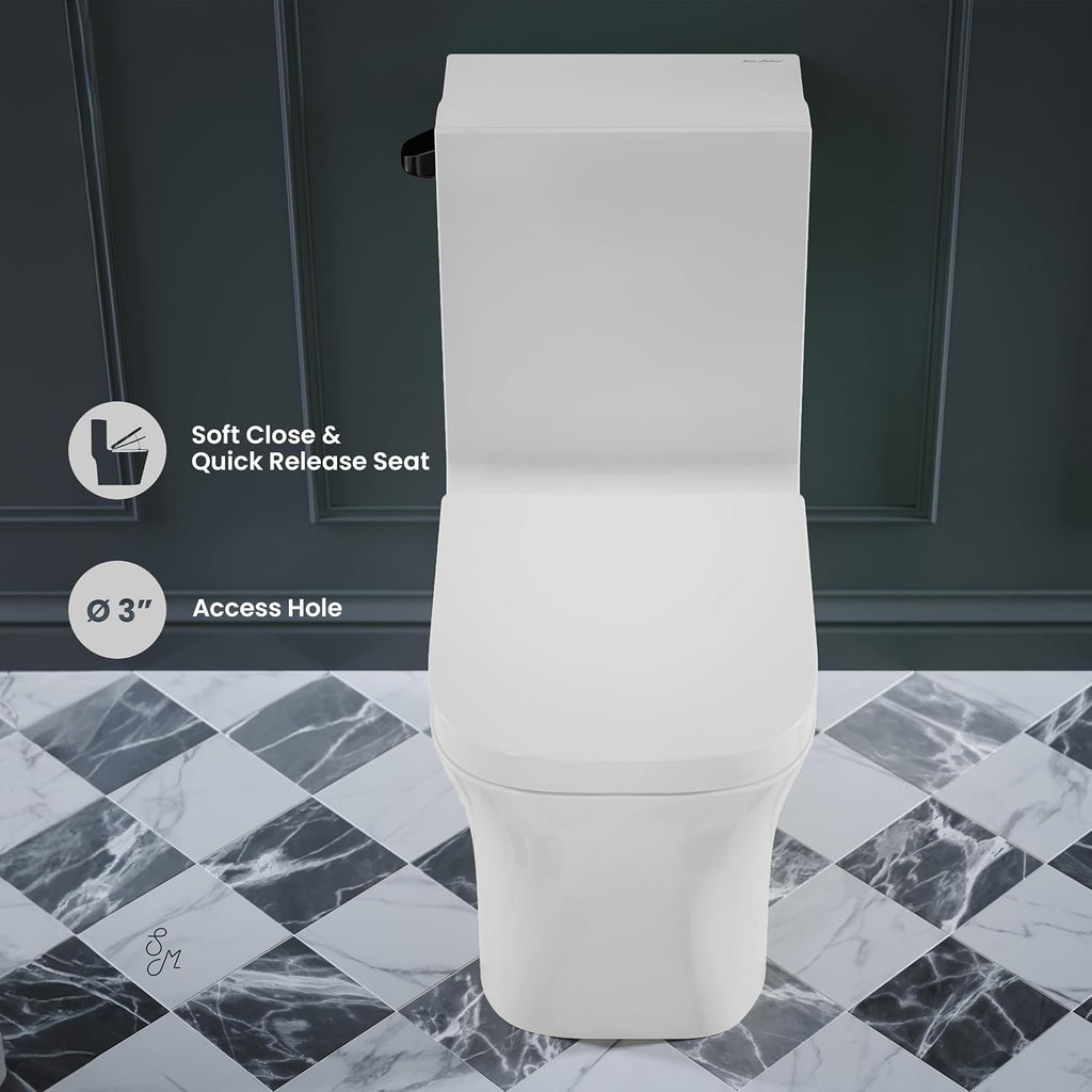 Concorde One-Piece 12' Rough-in 1.28 GPF Left-Hand Flush Square Toilet in Glossy White with Black Hardware