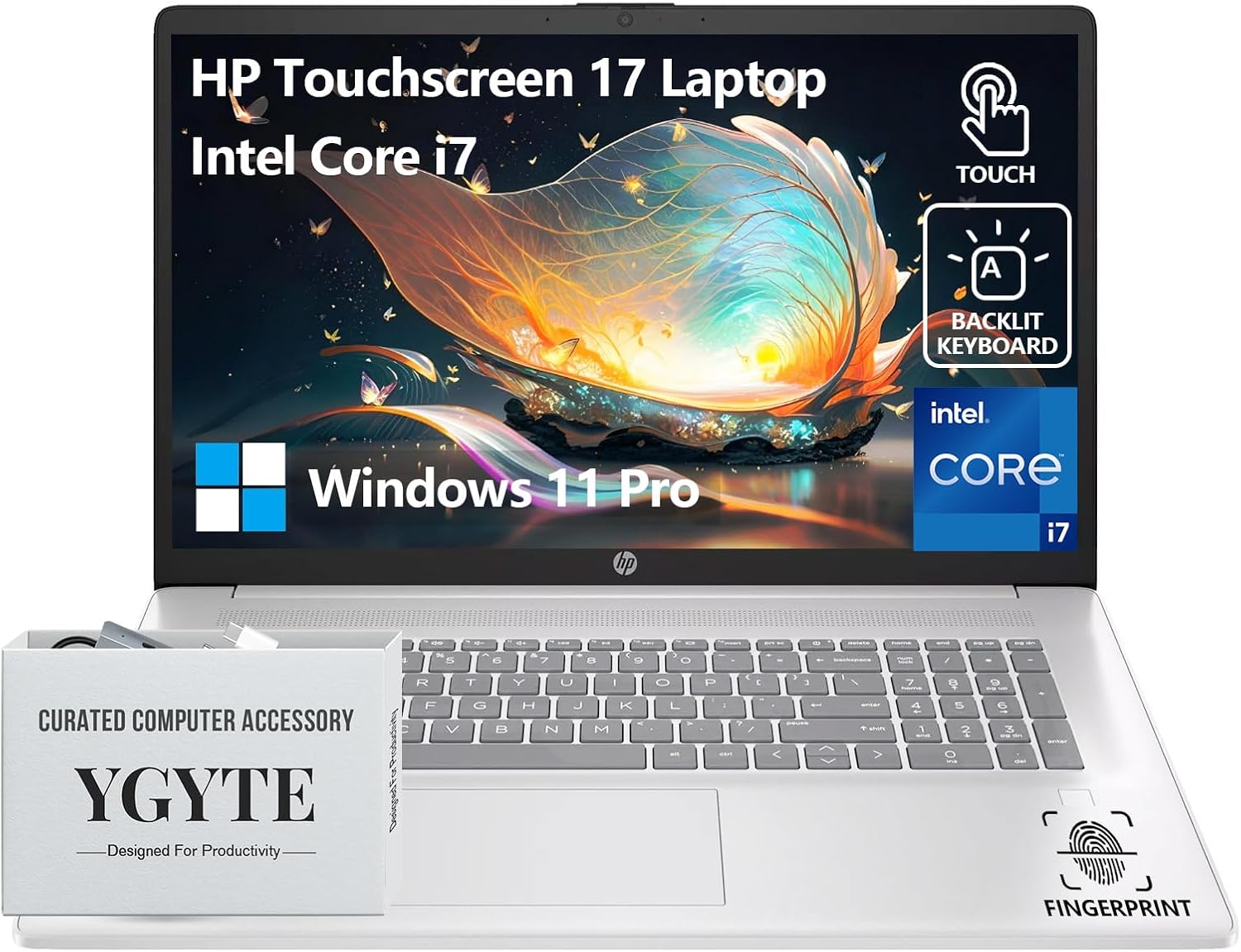 HP 17 Inch Laptop Touchscreen Computer, 17.3' HD+ Touch Screen Business Laptop, Windows 11 Pro, 13th Gen Intel Core i7 (10-Core) |10-Key Backlit Keyboard | 32GB RAM 1TB SSD