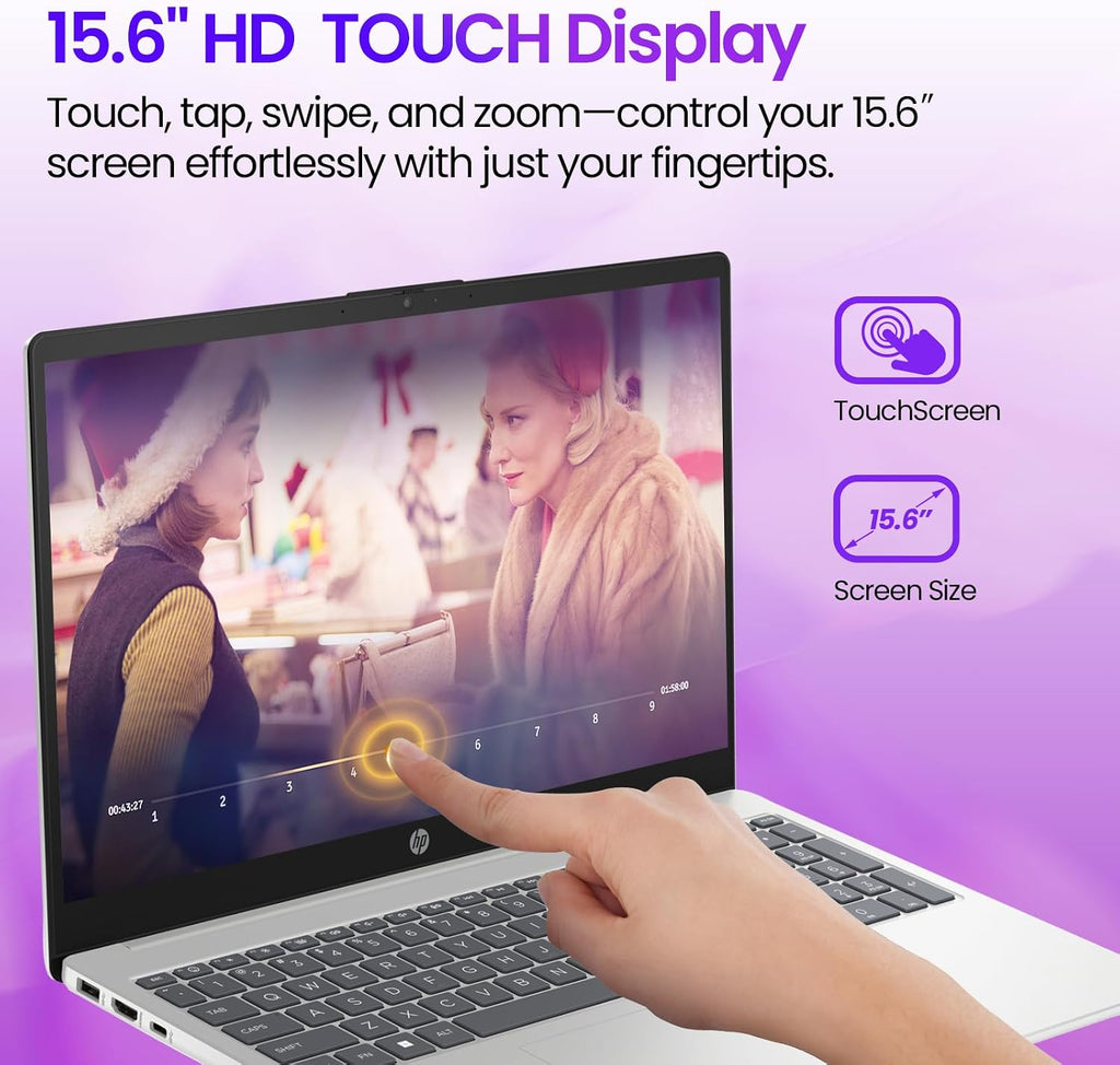 HP 15.6' Touchscreen Laptop for Student and Business, Intel 13th Core i3‑1315U (Up to 4.5GHz), Windows 11 Pro, Copilot AI, Wi‑Fi 6, BT 5.3, with Patented Laptop KB Kit(16GB RAM | 1TB SSD)
