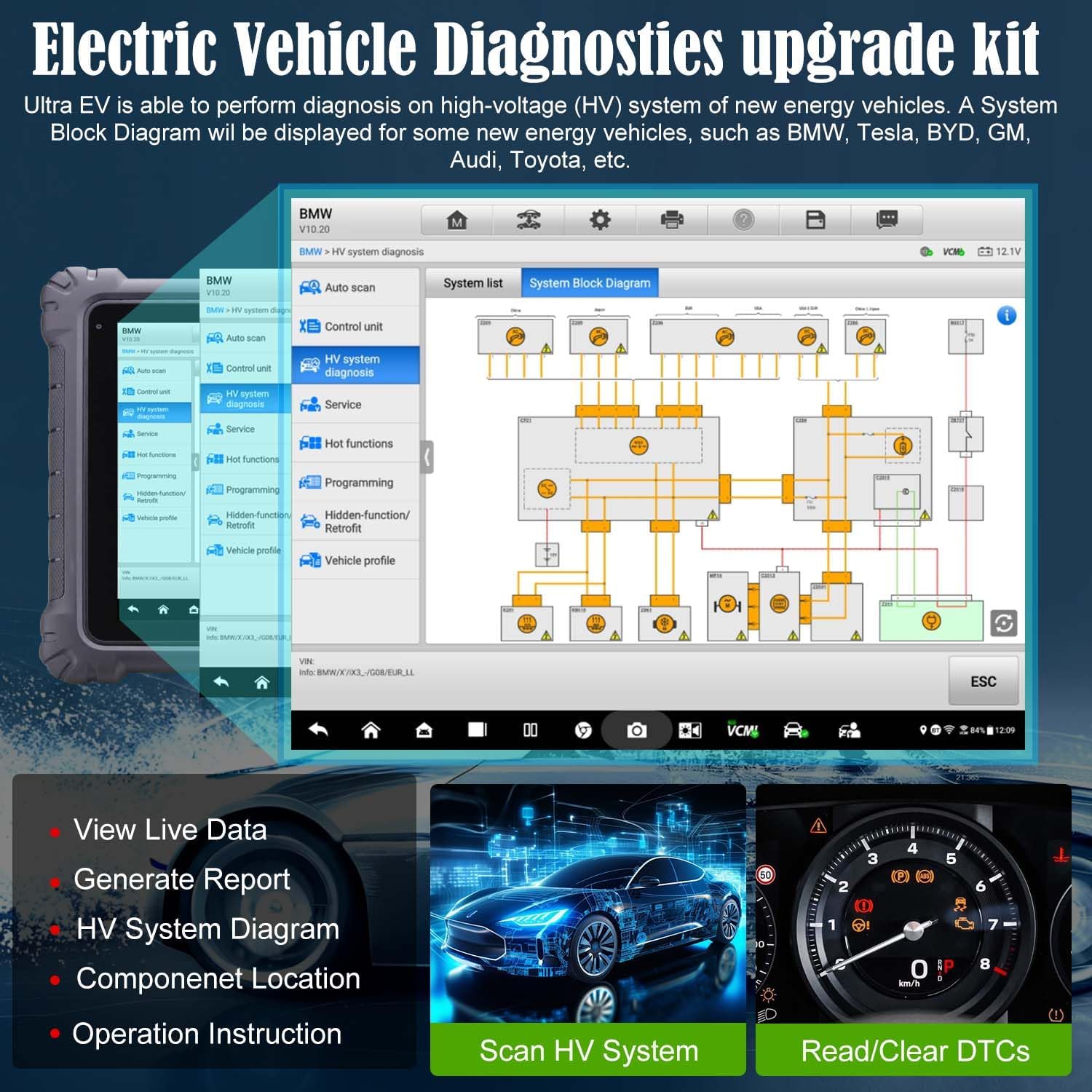 Autel MaxiSys Ultra EV OBD2 Diagnostic Scanner with EVDiag Box | High Voltage Battery Analysis, Motor TruSpeed Repair, ECU Programming, 5-in-1 VCMI, 40+ Reset, Upgrade from MS919 MS909