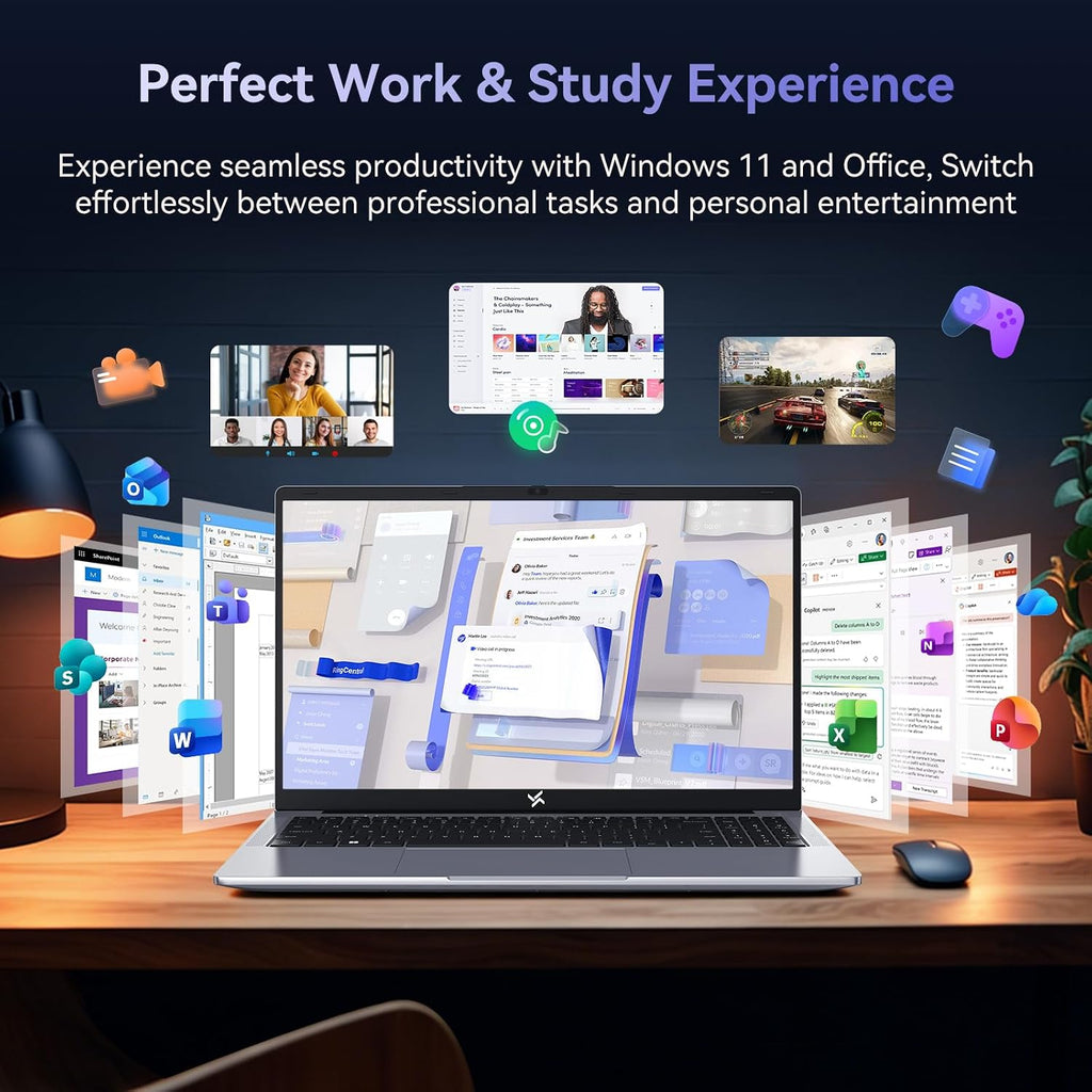 Huidun HiBook 6 15.6' IPS FHD Laptop,N150 Processor (Beat i3-10110U,Up to 3.6GHz),16GB DDR4 RAM 256GB SSD,45W Type-C Fast Charge,Laptops Computer for Business Office Student,3-Year Warranty